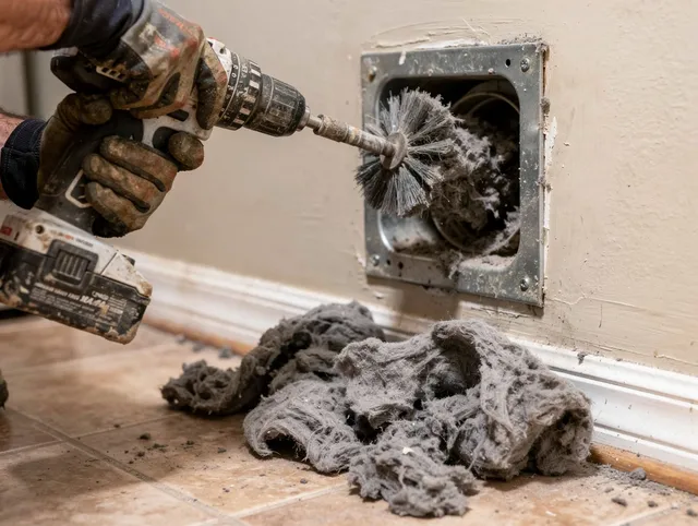 Certified Burrillville Dryer Vent Cleaning technician performing dryer vent cleaning in Burrillville
