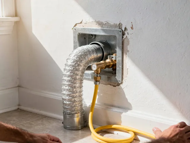 Burrillville Dryer Vent Cleaning certified technician performing specialized gas dryer vent cleaning in Burrillville